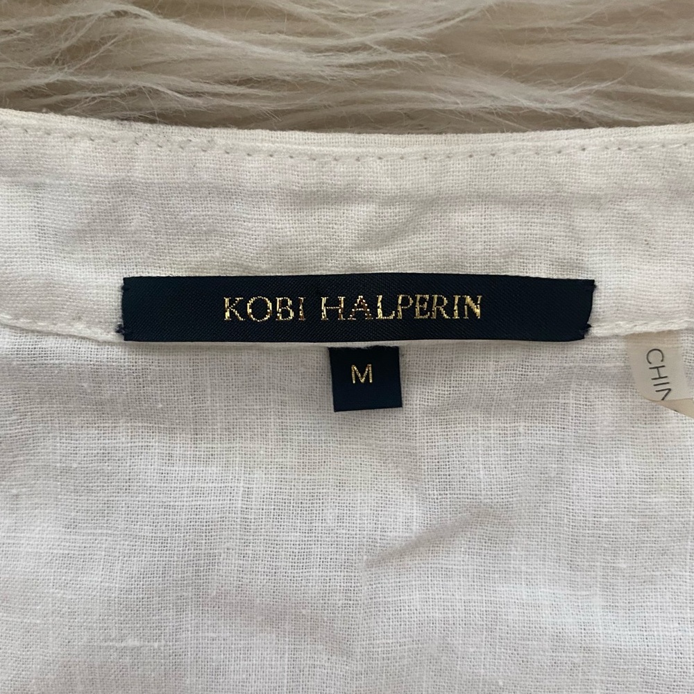 Kobi Halperin Linen Blend White Tassel Neckline Blouse Split Neck Tunic Top - Picture 11 of 14